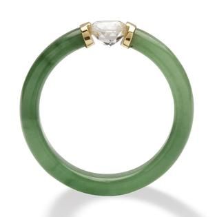 PalmBeach Jewelry .56 TCW White Topaz and Jade Ring in 10k Gold