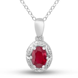Sterling Silver 1ct Oval cut Ruby Diamond Accent Necklace