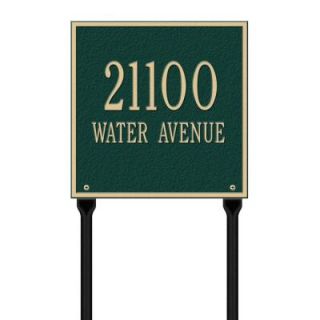 Whitehall Products Square Standard Lawn 2 Line Address Plaque   Green/Gold 2114GG