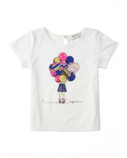 Milly Minis Milly Girl w/ Balloons Jersey Tee, White, Size 4 7