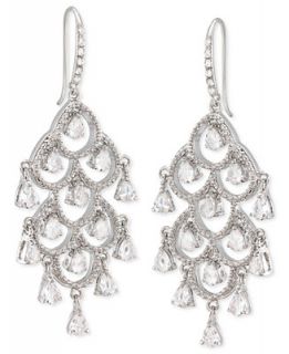 Carolee Earrings, Silver Tone Glass Stone and Crystal Chandelier