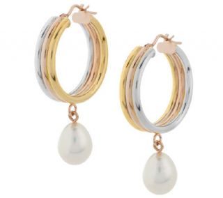 Honora Cultured Pearl 9.0mm Tri Color Bronze Drop Hoop Earrings   J291868 —