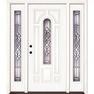 Feather River Doors 67.5 in. x 81.625 in. Lakewood Patina Center Arch Lite Unfinished Smooth Fiberglass Prehung Front Door with Sidelites 323191 3B4