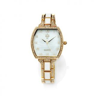 AKKAD "Grand Deco" Pavé Crystal Mother of Pearl Goldtone Bracelet Watch   7435365