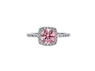 1.51 CARATS Pink & white round halo diamonds anniversary ring gold white 14K
