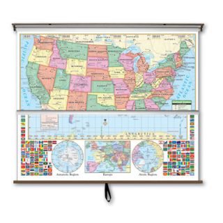 Universal Map Primary Wall Map Combo   U.S. / World