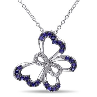 Miadora Sterling Silver Created Blue Sapphire Diamond Accent Butterfly