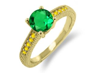 1.52 Ct Round Green Nano Emerald Yellow Sapphire 14K Yellow Gold Engagement Ring