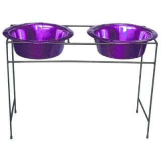 Platinum Pets 8 Cup Wrought Iron Modern Diner Dog Stand with Extra Wide Rimmed Bowls in Purple MDDS64PUR