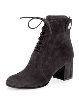 Gianvito Rossi Suede Lace Up Ankle Boot, Dark Gray