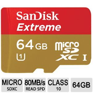 SanDisk Extreme   Flash memory card   64 GB   UHS Class 1 / Class10   microSDXC UHS I