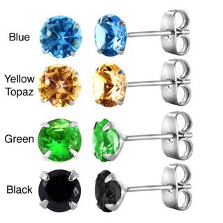 Sterling Silver Round Multi faceted Colored Cubic Zirconia Earrings