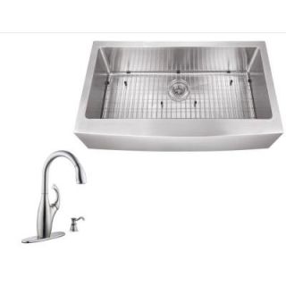 Schon All in One Farmhouse Apron Front Stainless Steel 34 in. Single Bowl Kitchen Sink with Faucet SC2165710NSS