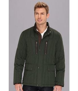 Cole Haan Rail Quilt Down Jacket w/ Leather Details Forest