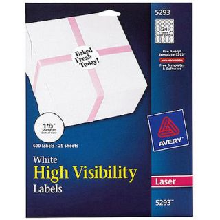 Avery 600pk High Visibility Round Laser Labels 5293, 1 2/3" Diameter, White