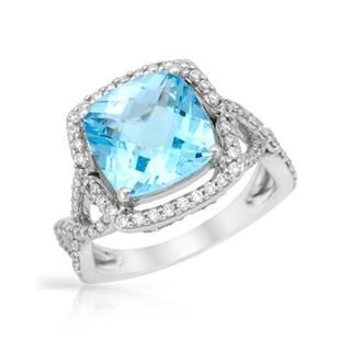 Cocktail Ring with 5.38ct TW Diamonds and Topaz Crafted in 14K White