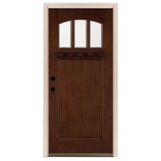 Steves & Sons 36 in. x 80 in. Craftsman 3 Lite Arch Stained Mahogany Wood Prehung Front Door M4151 CT WJ 4RH