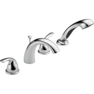Delta Classic 2 Handle Deck Mount Roman Tub Faucet with Hand Shower Trim Kit Only in Chrome (Valve Not Included) T4705