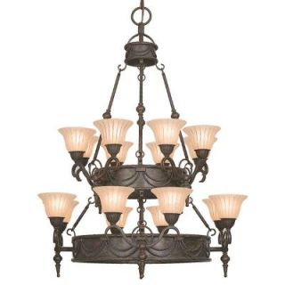 Yosemite Home Decor Isabella Collection 16 Light Earthen Bronze Hanging Chandelier with Spanish Scalloped Glass Shade F051A16EB