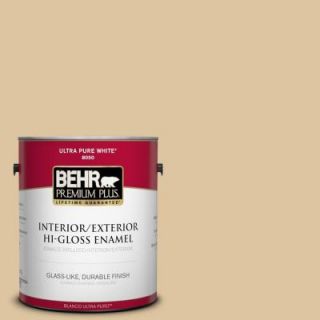 BEHR Premium Plus 1 gal. #320E 3 Riviera Sand Hi Gloss Enamel Interior/Exterior Paint 840001