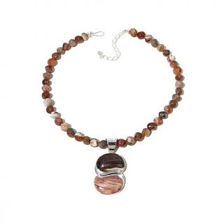 Jay King Petrified Wood Sterling Silver Pendant and 18" Beaded Necklace   7816012