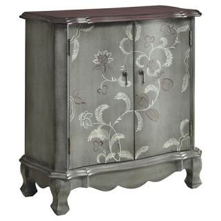 Powell Floral 2 Door Console Table   Blue/Gray with Brown Top
