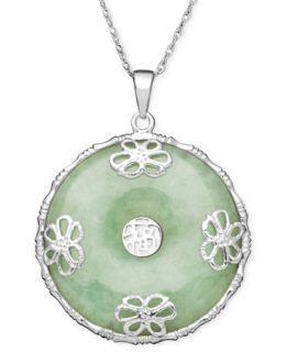 Sterling Silver Necklace, Jade Circle Flower Overlay Pendant