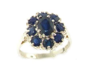 Luxury Ladies Solid Sterling Silver Natural Sapphire Large Cluster Ring   Size 8.5   Finger Sizes 5 to 12 Available