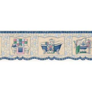 The Wallpaper Company 8 in. x 10 in. Blue Mosaic Bath Tub Border Sample DISCONTINUED WC1282852S
