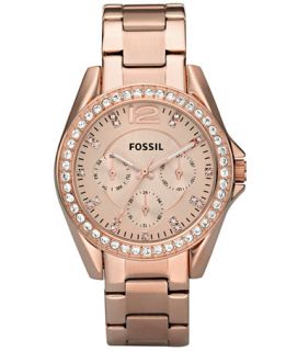 Fossil Womens Riley Rose Gold Plated Stainless Steel Bracelet Watch