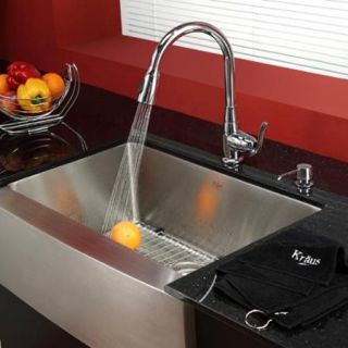 Kraus Kitchen Combo Set Stainless Steel 30 inch Farmhouse Sink/Faucet Chrome