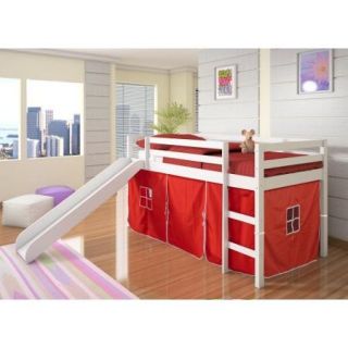 Donco Kids Twin Loft Tent Bed with Slide   White