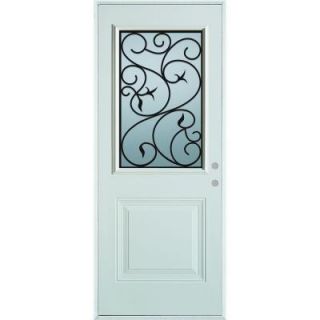 Stanley Doors 32 in. x 80 in. Silkscreened Glass 1/2 Lite 1 Panel Prefinished White Steel Prehung Front Door 5022S B 32 L