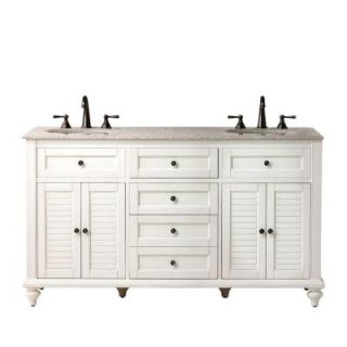 Home Decorators Collection Hamilton 61 in. W x 22 in. D Double Vanity in White with Granite Vanity Top in Grey with White Basin 0567200410