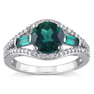 Miadora Sterling Silver Created Emerald and 1/10ct TDW Diamond Ring 3