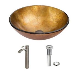 Vigo Glass Vessel Sink in Liquid Gold with Otis Faucet Set in Brushed Nickel VGT340