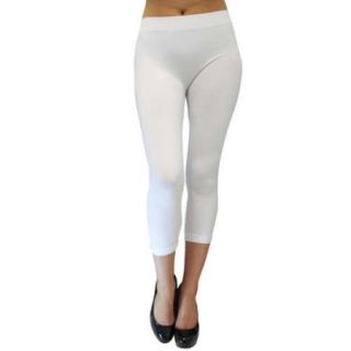 Luxury Divas White Stretchy One Size Capri Length Below The Knee Tights