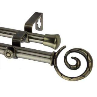 Rod Desyne 66 in.   120 in. Double Telescoping Curtain Rod in Antique Brass with Spiral Finial 4727 664