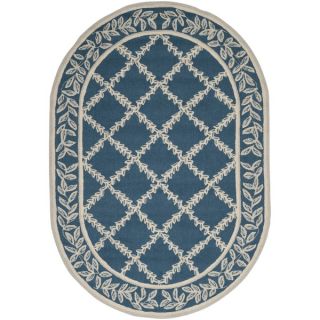 Safavieh Hand hooked Trellis Ivory/ Light Blue Wool Rug (46 x 66