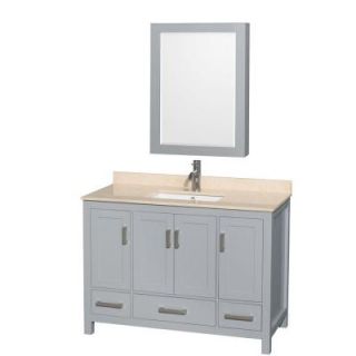 Wyndham Collection Sheffield 48 in. W x 22 in. D Vanity in Gray with Marble Vanity Top in Ivory with White Basin and Cabinet Mirror WCS141448SGYIVUNSMED