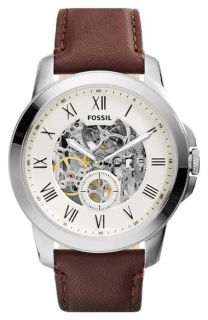 Fossil Grant Automatic Leather Strap Watch, 44mm
