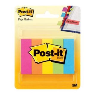 3M Post It 1/2 in. x 2 in. Assorted Neon Colors Page Markers (100 Sheets Per Pad) (5 Pads Per Pk Package) 670 5AN