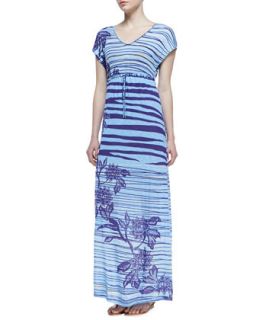 Tommy Bahama Dunns River Short Sleeve Maxi Dress, Light Blue