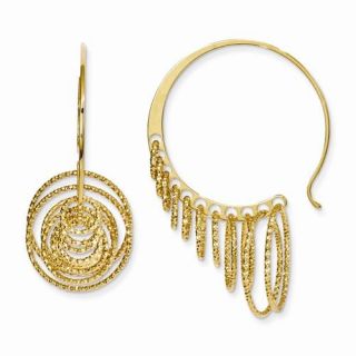 SS Gold Plated Polished & Laser Cut Hoop Earrings (1.7IN x 0.7IN )