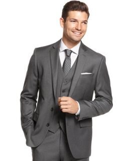 Ryan Seacrest Distinction Grey Striped Slim Fit Jacket   Suits & Suit