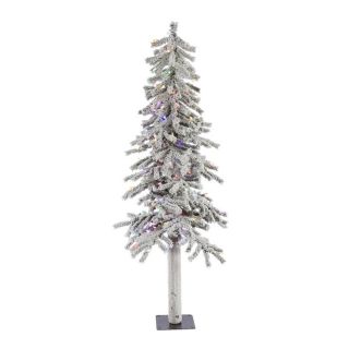 Vickerman 5 ft Pre Lit Alpine Flocked Slim Artificial Christmas Tree with Multicolor LED Lights