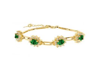 4.72 Ct Oval Green Simulated Emerald 18K Yellow Gold Plated Silver Bracelet