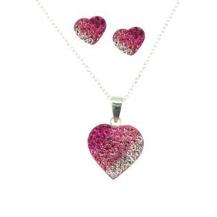 Sterling Silver Pink Crystal Earring and Pendant Set