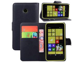 QI Sheng Company(TM) Luxury High Quality wallet Leather Case For Nokia Lumia 630 case for Lumia 635 Leather Case  With Credit Card Holder black Color case wallet case