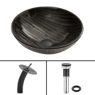 Vigo Glass Vessel Sink in Interspace with Waterfall Faucet Set in Matte Black VGT046MBRND